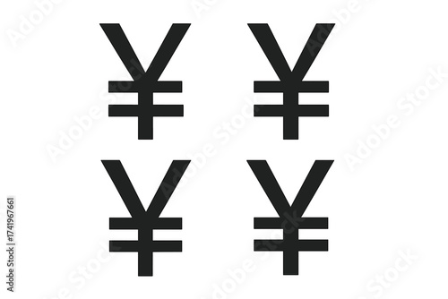 Japanese Yen and Chinese Yuan currency symbol icon set. Vector illustration for finance, business, and economic concepts. Black money sign isolated on white background.