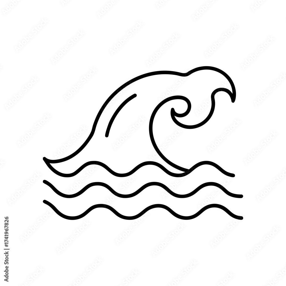 Obraz premium Stylized wave outline drawing on transparent background