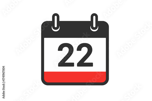 May 22nd calendar page icon vector. Date and time symbol for daily schedule. Day of the month. Planning an appointment, event, reminder, or important deadline concept illustration.