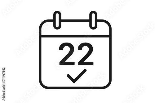 Calendar icon with day 22. Save the date, event reminder, confirmed appointment. Organizer, schedule planner symbol. Daily planning, deadline concept vector illustration.