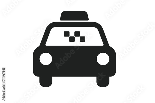 Taxi cab icon. Car service symbol vector illustration. Automobile front view silhouette. Public transportation concept. Urban travel and ride booking app pictogram glyph design.