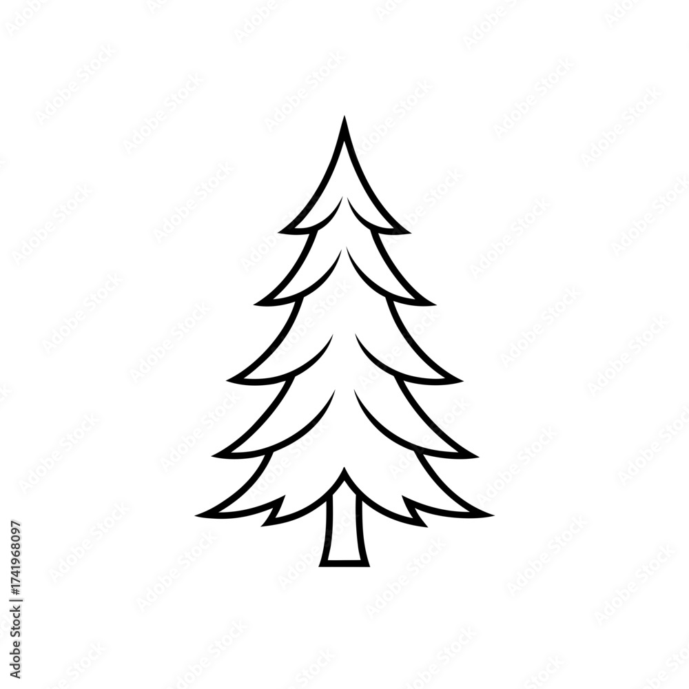 Obraz premium Outline drawing of fir tree on transparent background