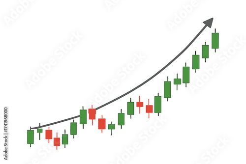 Stock market trading chart with Japanese candlesticks showing uptrend. Forex graph with bull market growth and success. Investment, finance and economy concept vector.