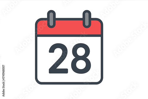 Calendar icon vector with the number 28. Schedule, date, day, and appointment reminder concept. Event planning, deadline, and organizer symbol for web. Flat illustration.