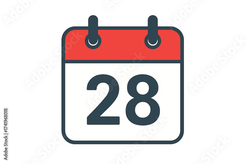 Day 28 calendar icon vector illustration. Date number twenty-eight. Schedule, reminder, appointment, event planning concept. Organizer, agenda symbol. Date and month design.