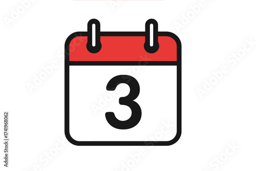 Day 3 calendar icon. 3rd day of the month. Date, schedule, appointment, reminder, event planning concept. Simple flat vector illustration. Organizer, deadline symbol.
