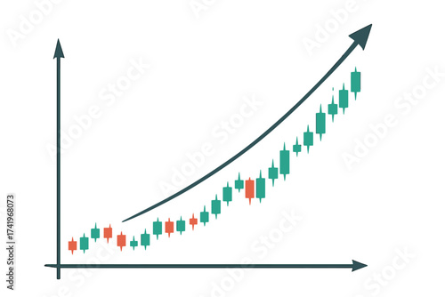 Stock market uptrend with candlestick chart. Financial investment and economic growth concept. Forex trading graph for business success. Bull market vector illustration.