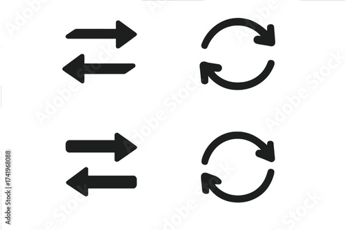 Transfer arrows icon set. Exchange, refresh, and synchronization symbols. Vector collection for data transaction, update, and navigation. Replace and repeat loop sign illustration.