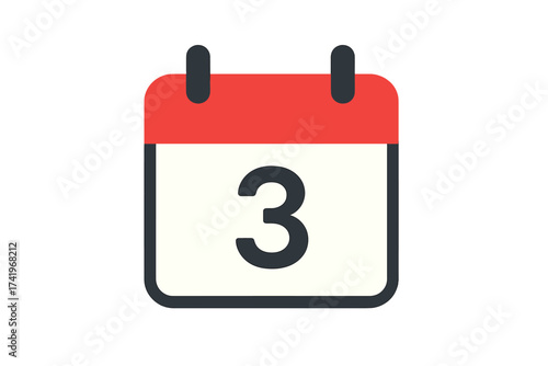 Daily calendar icon showing the 3rd. Date, day three symbol. Schedule, appointment, reminder, deadline concept. Event planning vector illustration for web or app interface.