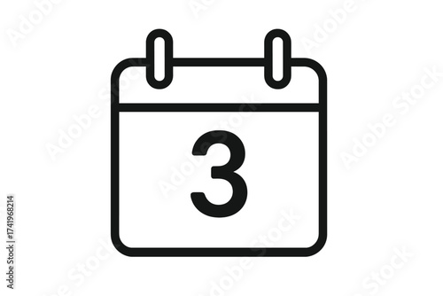 Daily calendar line icon, day 3. Vector graphic for date, schedule, appointment, reminder, event. Part of a complete set of numbers. UI UX element for web, app design.