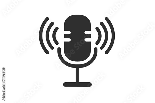 Podcast icon. Microphone for broadcasting, streaming and recording. Mic symbol for radio, talk show, interview and voice. Audio cast media logo. Vector illustration isolated.