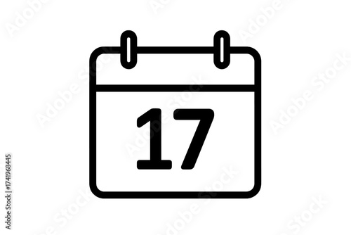 November 17 calendar date icon vector. Daily schedule, event planning, appointment reminder symbol. Seventeenth day of the month line art. Minimalist organizer graphic illustration.