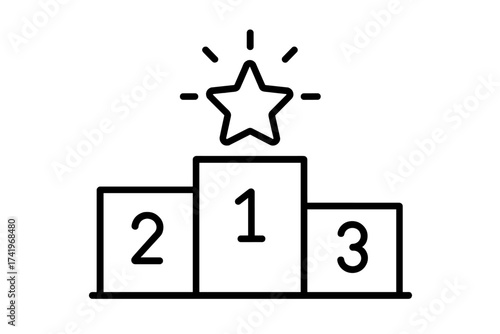 Winner podium vector line icon. First, second, third place. Champion, success, achievement, victory concept. Award ceremony pedestal with star. Best rank, goal reached.