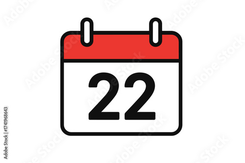 October 22 calendar icon. 22nd day of the month. Date and time symbol. Daily schedule reminder concept. Vector illustration for web, app. Event planning, deadline pictogram.