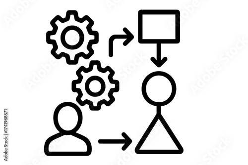 Operation process and implementation vector icon. Workflow automation concept. Business development flowchart. System mechanism with gears. Human resource transformation.