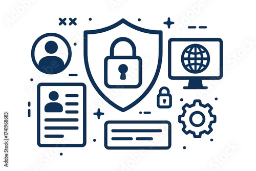 PIPA, Personal Information Protection Act concept. Data privacy and internet security banner. Cybersecurity, user confidential information protection vector illustration background.