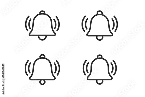 Ringing bell icon set. Notification, alarm, alert, reminder symbol collection. Subscribe button concept for social media. Jingle bells outline pictogram for web and app. Vector.