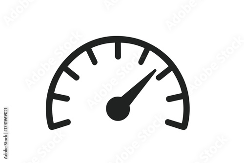 Speedometer icon vector illustration. Car dashboard speed gauge symbol for fast performance. Tachometer, indicator, and meter for measuring velocity. Speeding and power concept.