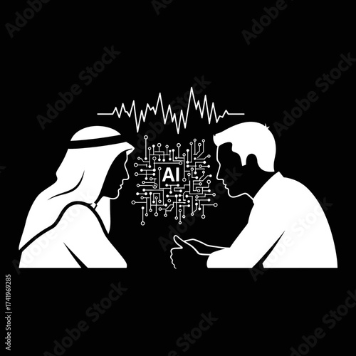 AI technology concept with two people discussing and sharing ideas.