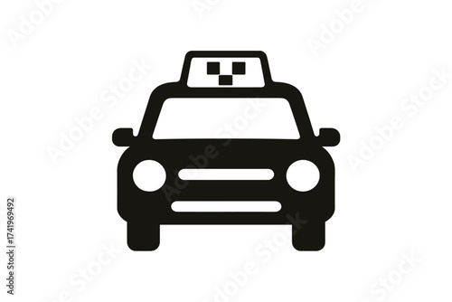 Taxi icon vector symbol. Cab service car front view silhouette. Public transportation and ride sharing app logo concept. Automobile traffic sign isolated on white background.