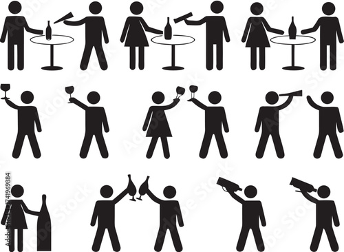 Pictogram people drinking set illustrated on white

