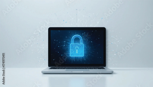 Cybersecurity minimal concept with digital lock and abstract background .Ai Generate 