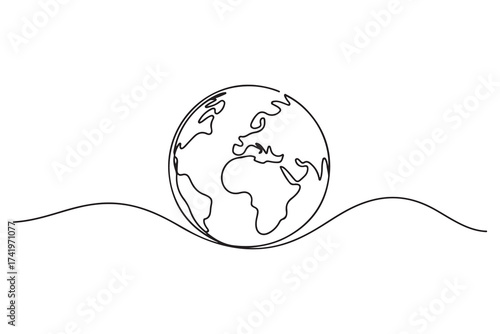 Globe in single line drawing style simple world map outline vector for contemporary design
