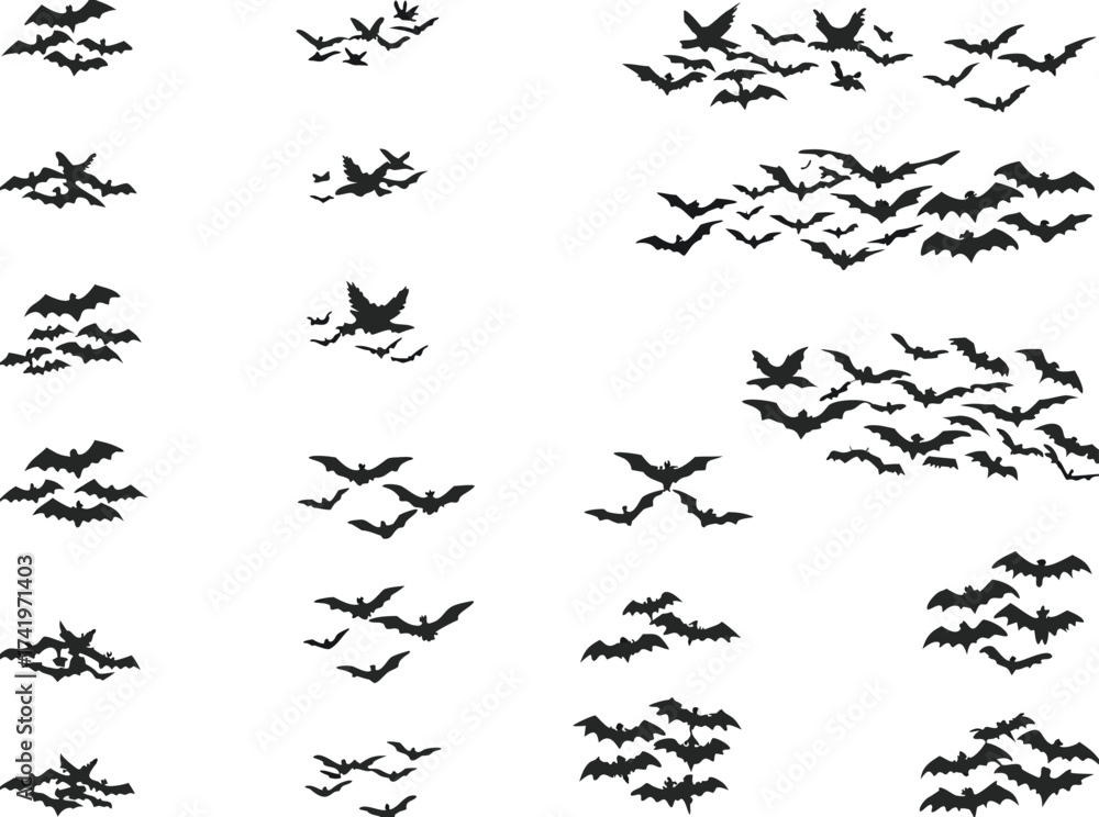 Naklejka premium Set of bats flying isolated on white