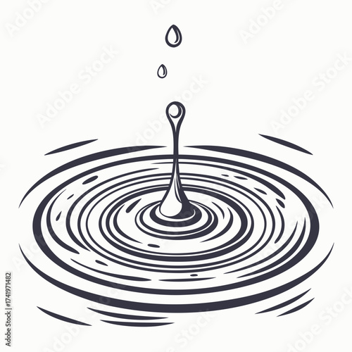 Elegant Water Droplet Ripple Illustration - Serene Fluid Dynamics Depiction