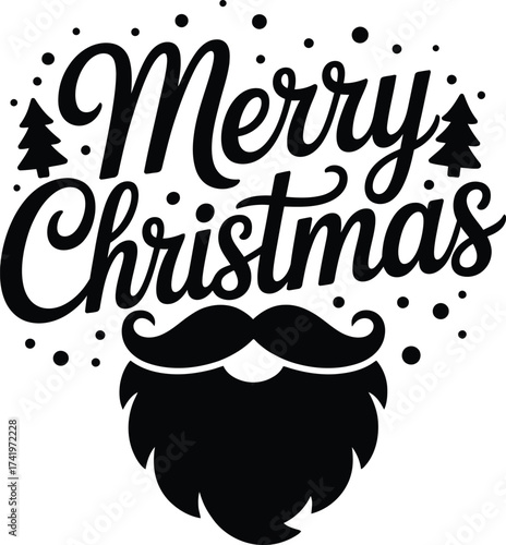 Festive merry christmas lettering with santa beard silhouette on transparent background