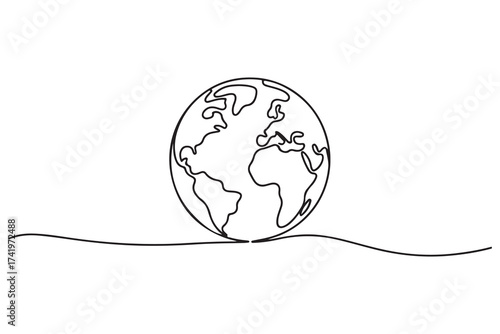 Globe in single line drawing style simple world map outline vector for contemporary design
