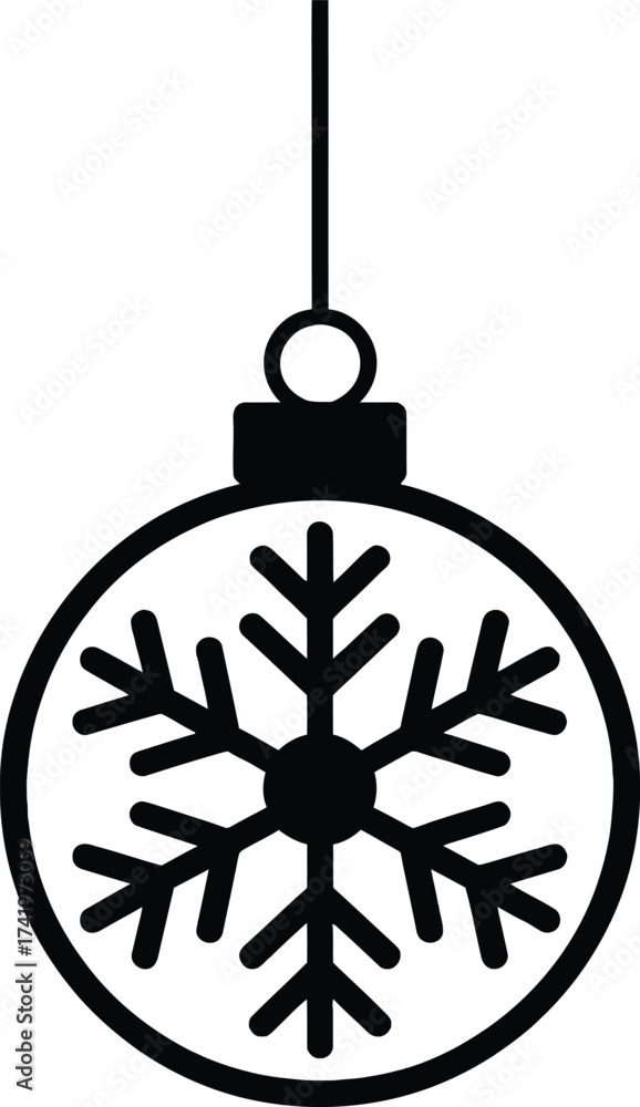 Fototapeta premium Elegant christmas ornament design with snowflake detail on transparent background silhouette