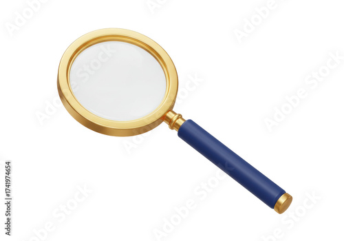 Gold magnifying glass PNG isolated on transparent background, search tool for investigation and exploration Sleuthing and discovery