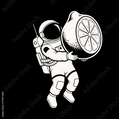 Astronaut Embracing a Giant Lemon in the Vastness of Space.