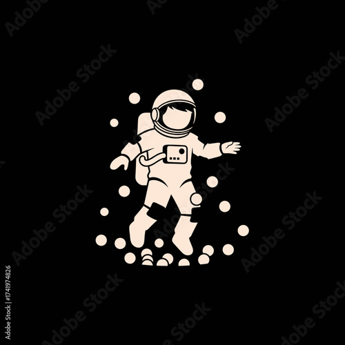 Astronaut floating in space with bubbles around him.