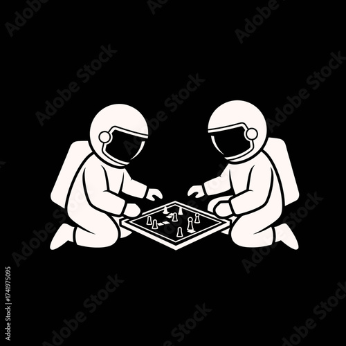 Astronauts Playing Board Game in Space Cosmic Chess Match.