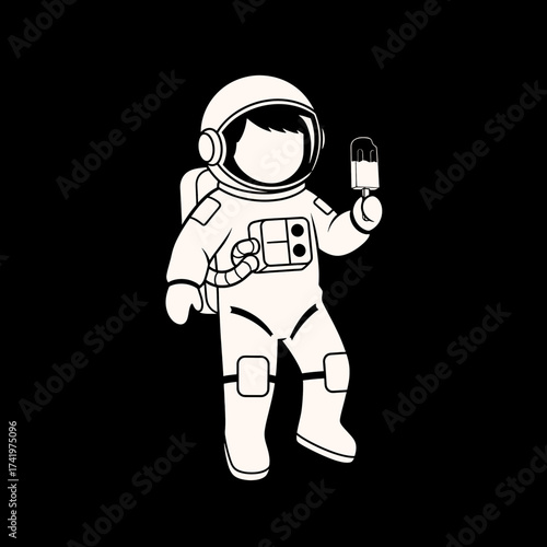Astronaut with ice cream in space a fun and quirky illustration.