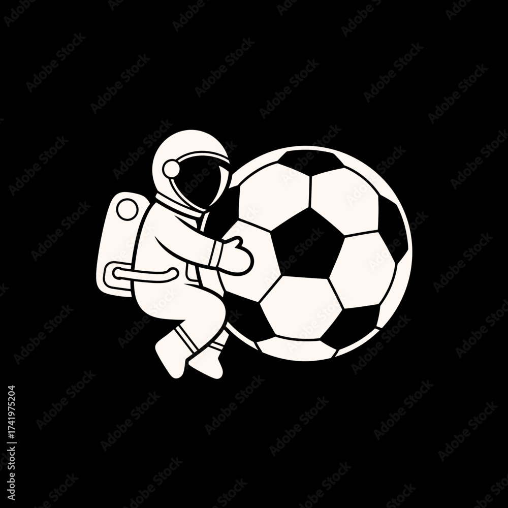 Obraz premium Astronaut Hugging Soccer Ball in Space A Unique Illustration.
