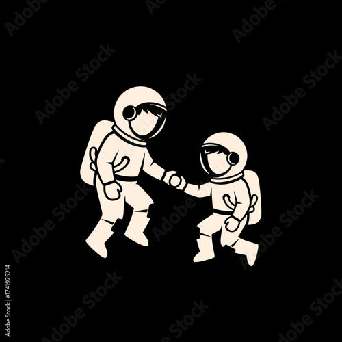 Astronauts in Space Reaching Out Hand to Hand for Help.
