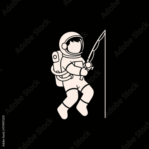 Astronaut fishing in space with a fishing rod creative illustration.