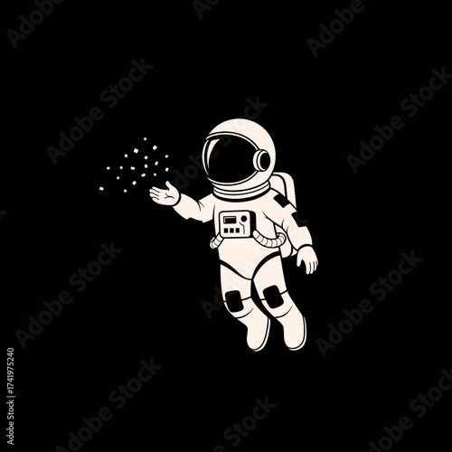 Astronaut in space floating and reaching out to the stars.