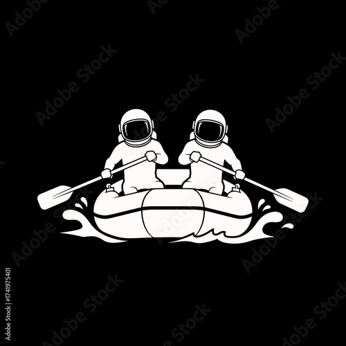 Two Astronauts Rafting on a River a Humorous and Creative Concept.
