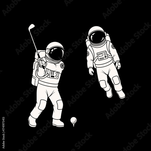 Astronaut Playing Golf in Space with a Floating Companion.