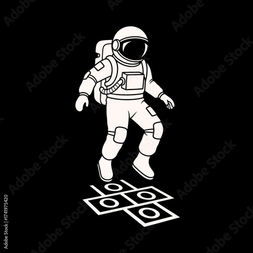 Astronaut playing hopscotch in space a whimsical illustration 1.