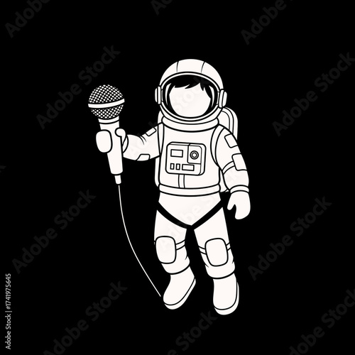 Astronaut Holding Microphone Ready to Sing in Outer Space.