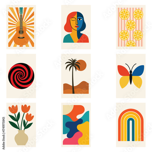 Retro Modern Abstract Art Collection Eclectic Maximalist Wall Decor Printable Set