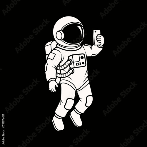 Astronaut in Space Taking a Selfie with a Smartphone.