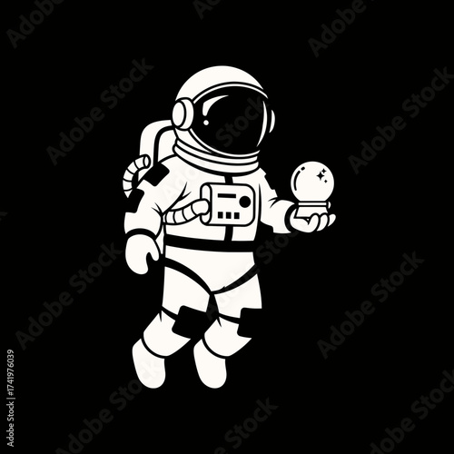 Astronaut Floating in Space Holding a Crystal Ball.