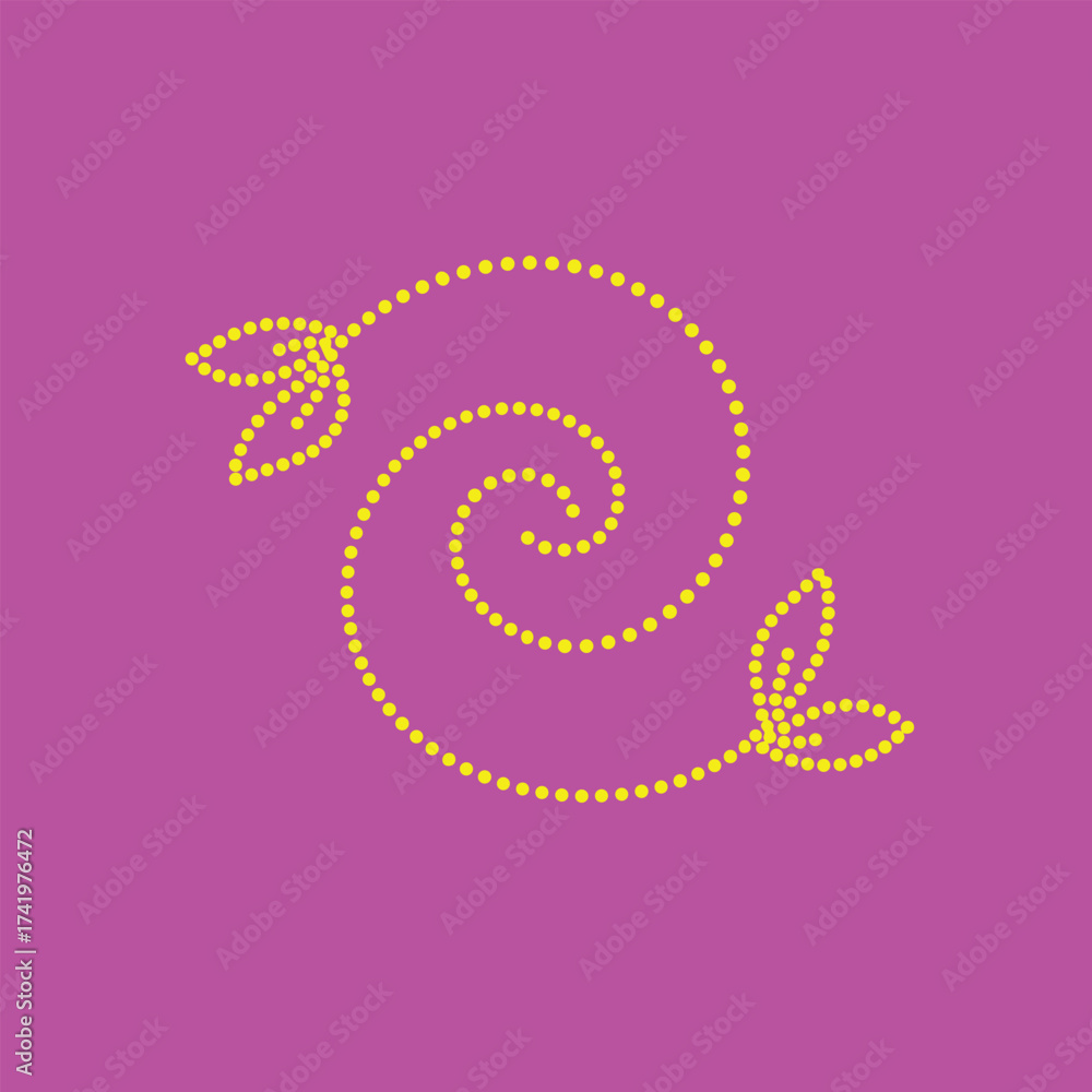 Fototapeta premium Stylized spiral design composed of dotted lines with leaf-like accents on a vibrant purple