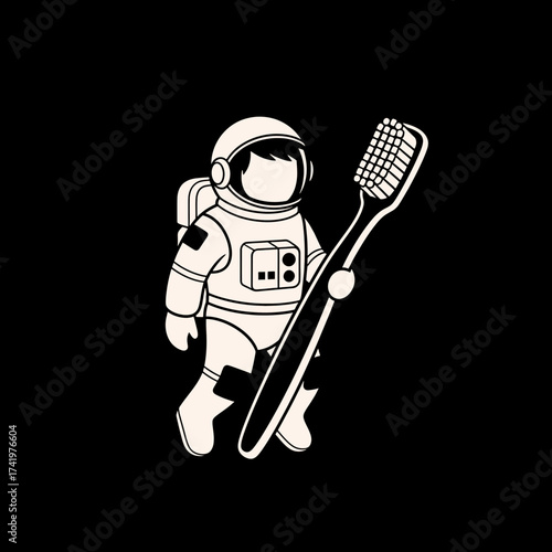 Astronaut with a toothbrush space exploration and dental hygiene concept.